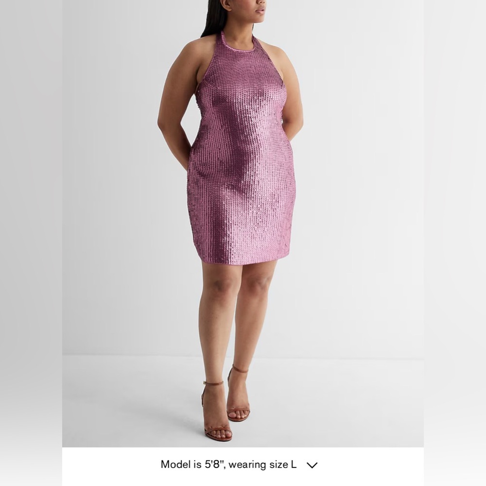 NWT EXPRESS Purple Matte Sequin Backless Halter Mini Dress LG